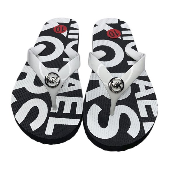 NWT MICHAEL KORS AUTHENTIC WOMEN'S BLACK WHITE FLIP FLOPS SANDALS SIZE 10 11 - Picture 2 of 4